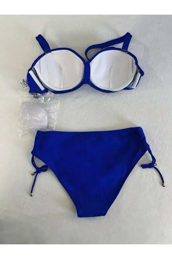 Women's Saxe Blue Stone Embroidered Lined Bikini Set HZL25S-LC3361