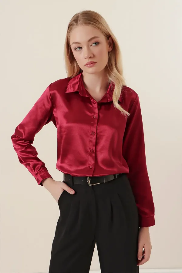3964 Lightly Draped Satin Shirt - Plum