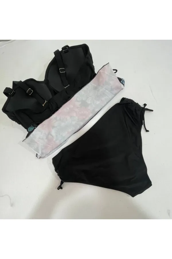 Robe noire à motifs floraux pour femme, modèle Tankini Slip HZL24S-LC4009