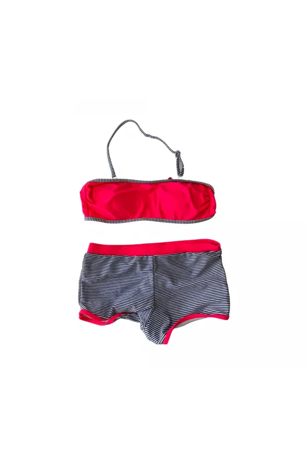 Girl Neon Pink Black Striped Shorts 4-12 Years Strapless Bikini Set HZL24S-LC9034