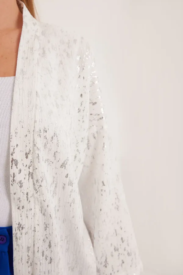 Kimono tricoté à motif feuille d'argent pour femme 5925