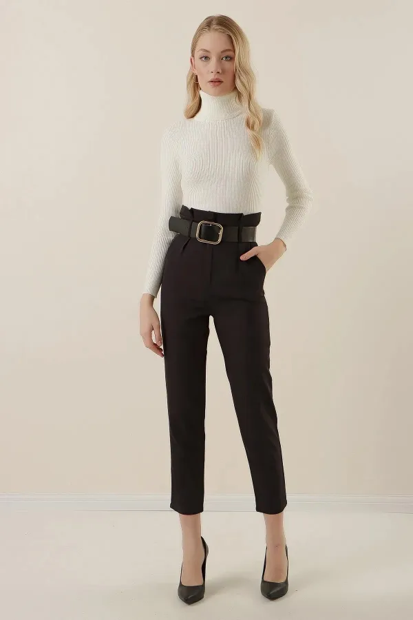 Women's High Waist Belted Fabric Trousers HZL22W-BD164641