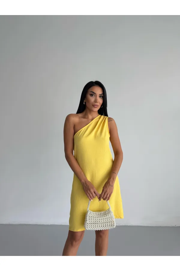 Women's Yellow One-Shoulder Mini Dress HZL25S-FRY121791