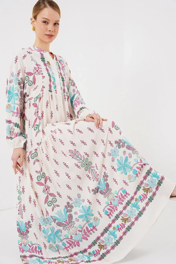 Robe hijab à motifs authentiques 2423 - Rose B