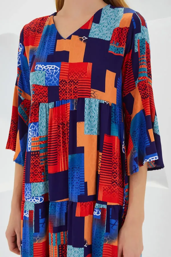 Robe courte en viscose à motif saphir rouge pour femme, manches courtes, 1959