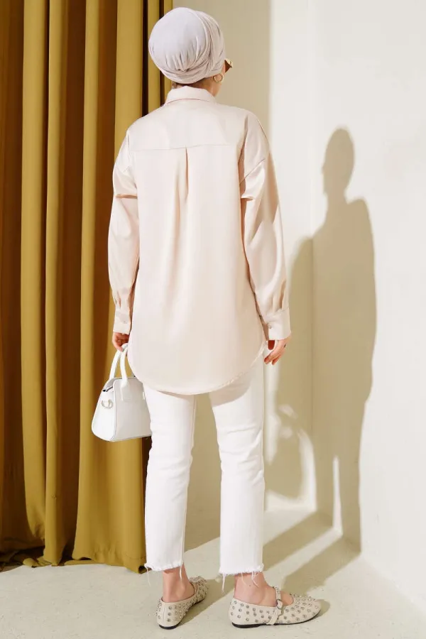 Chemise hijab crème satinée pour femme HZL25W-BD139641