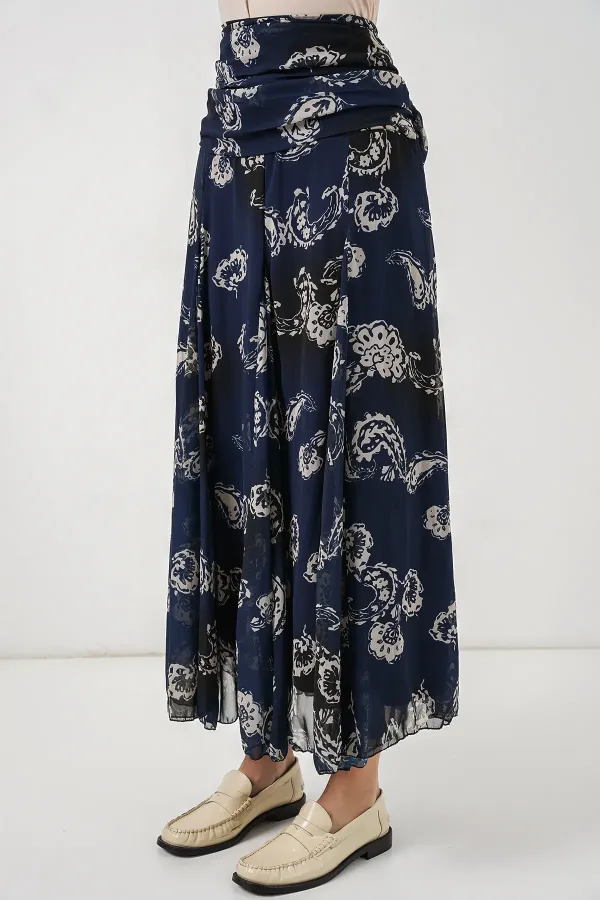 Jupe en mousseline à motifs pour femme 8057 - Bleu marine