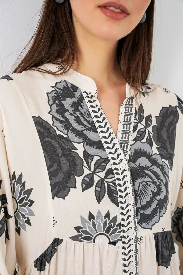 Robe longue hijab à motifs pour femme 2585 - Écru foncé