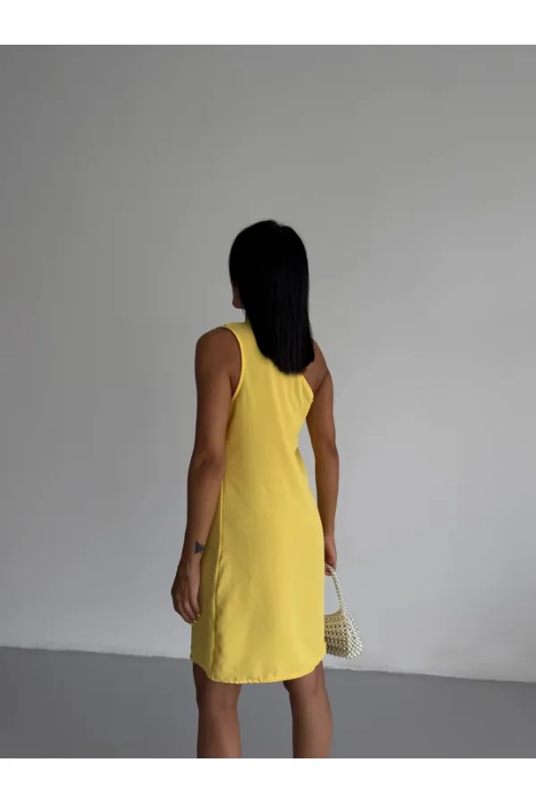 Women's Yellow One-Shoulder Mini Dress HZL25S-FRY121791