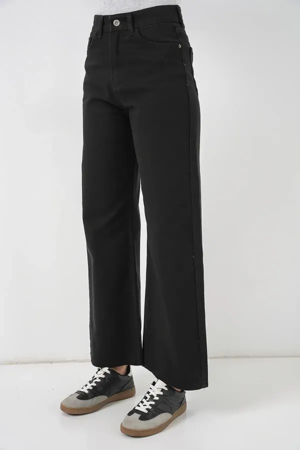 Women's Wide Leg High Waist Palazzo Jeans 6656 - D. Black