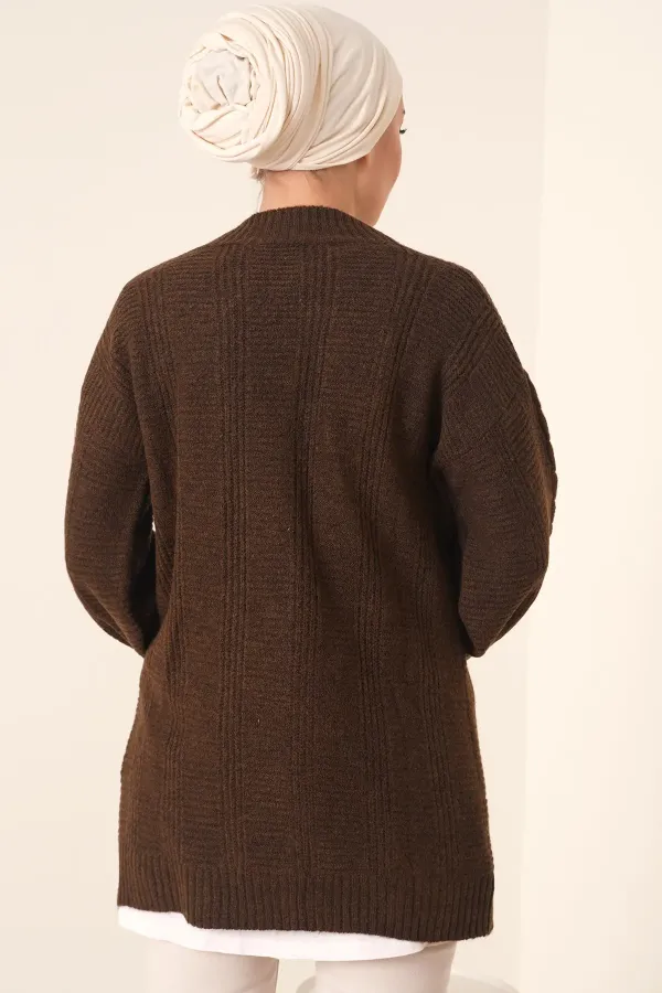 15768 Modest Knit Cardigan - Brown