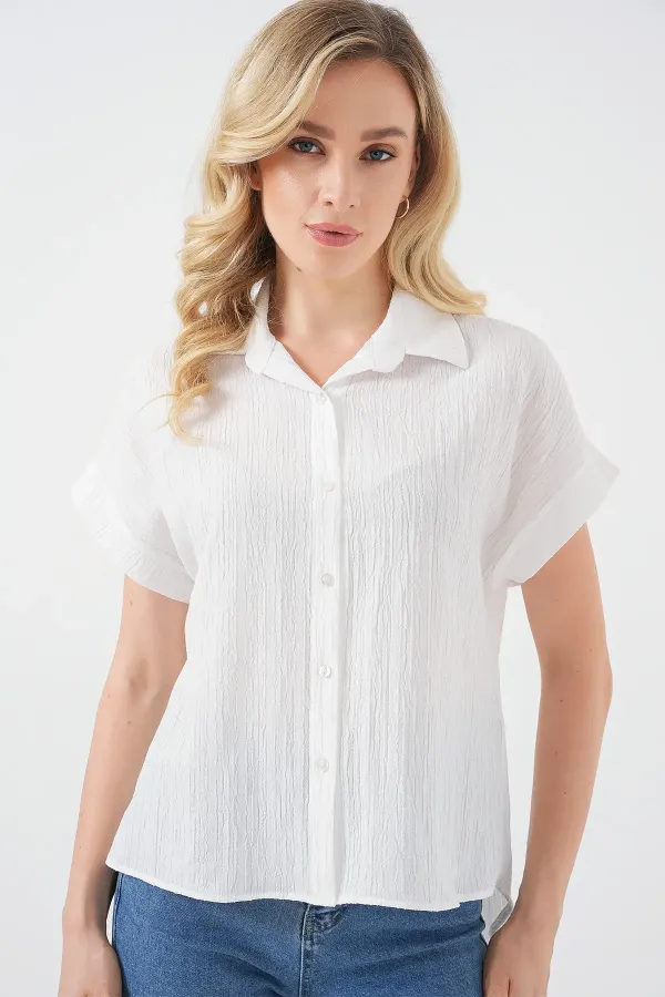 Women's Striped Short-Sleeve Shirt 20324 - White