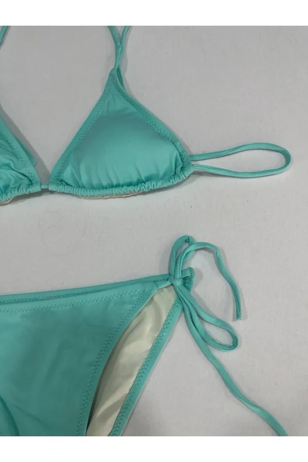 Ensemble bikini triangle dos nu vert aqua pour femme HZL25S-LC5005