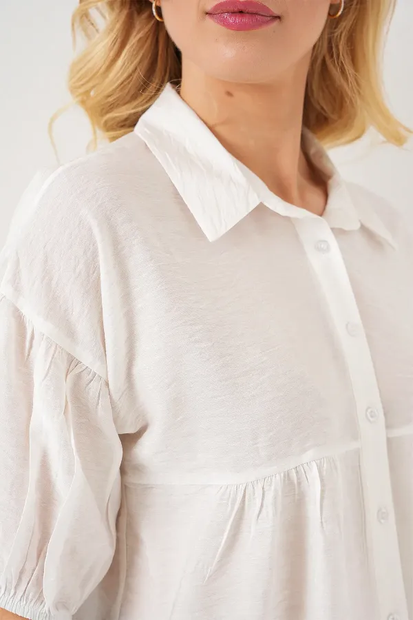 Women's Short Sleeve Crop Shirt 20335 - White