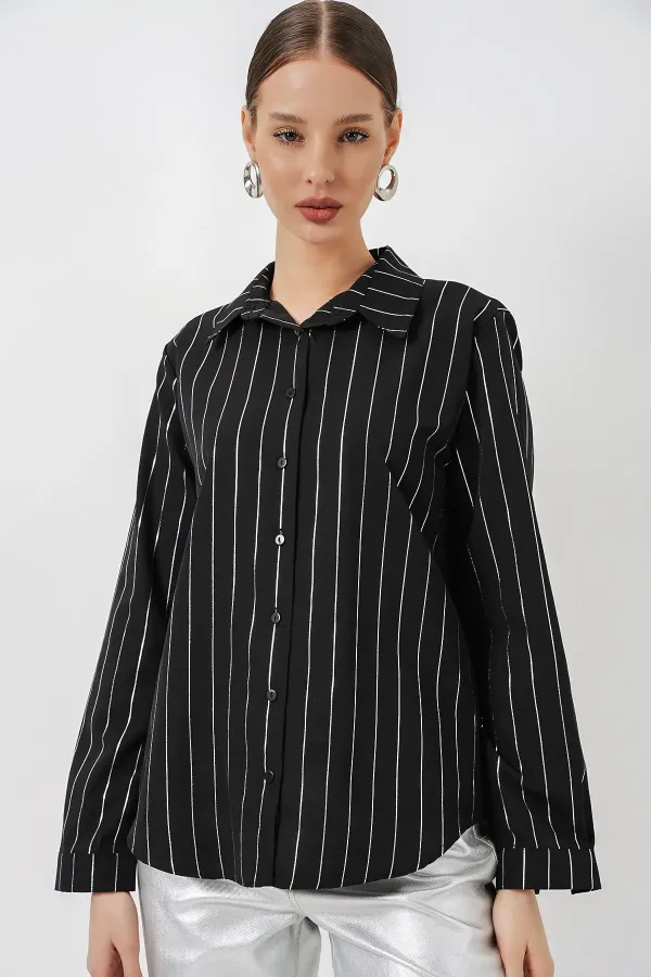 Women's Foil Patterned Shirt 20253 - A.Black