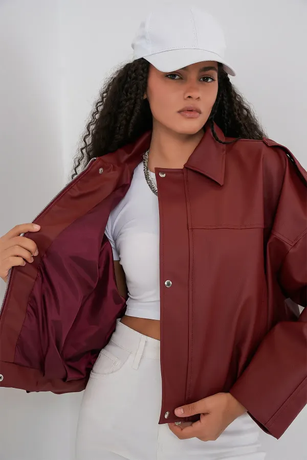 Kadın Oversize Deri Ceket 1055 - Kiremit