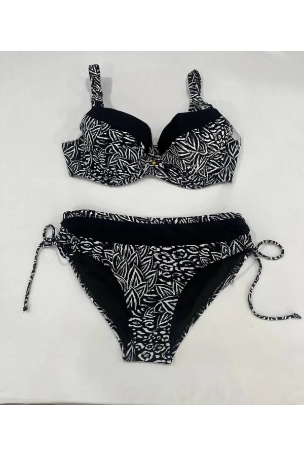 Ensemble bikini doublé grande taille à motifs noirs et blancs pour femme HZL25S-LC4006
