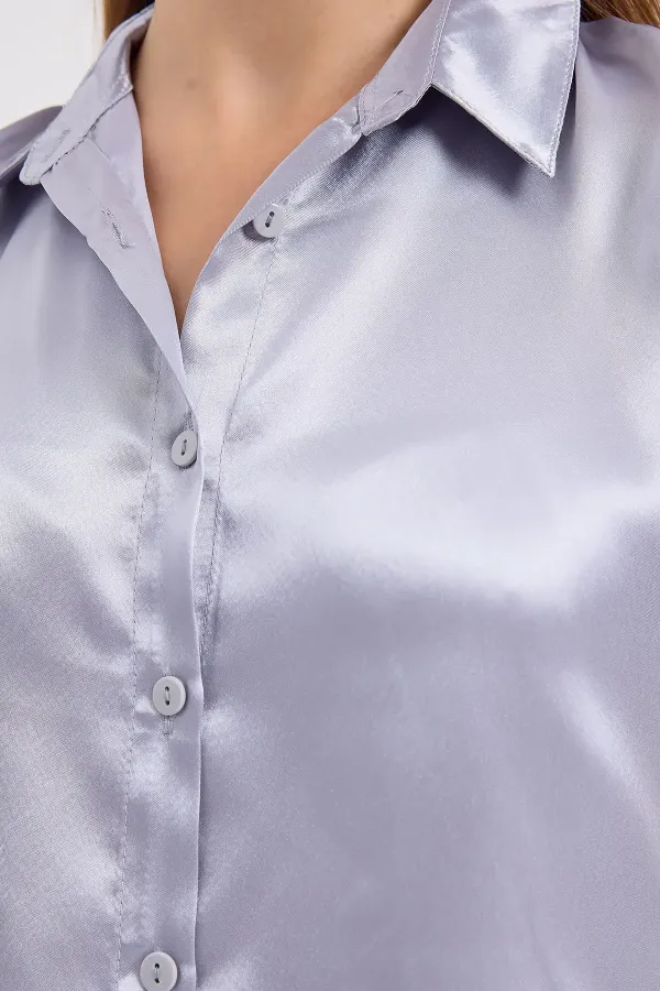 3964 Lightly Draped Satin Shirt - Lilac