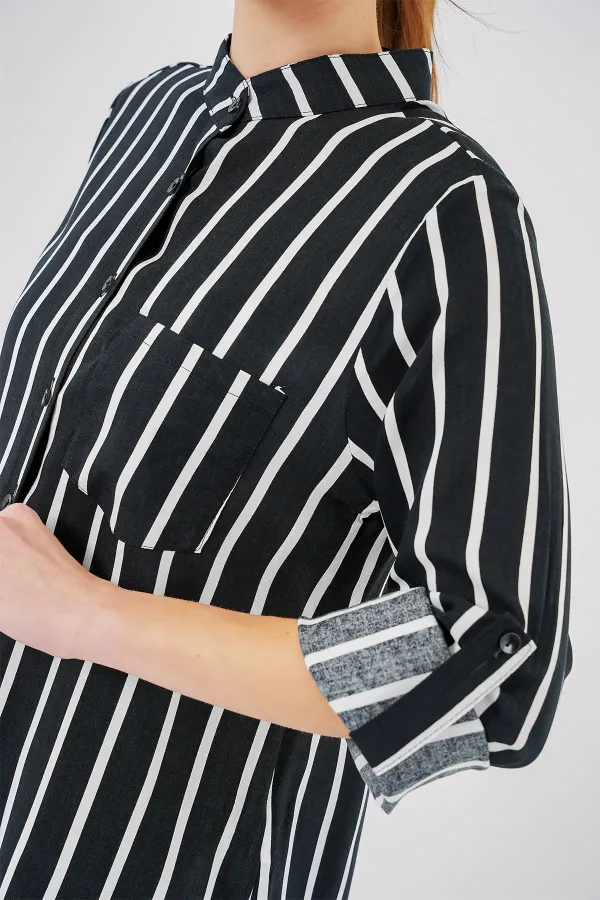 Chemise rayée à manches longues pour femme 20283 - Noire
