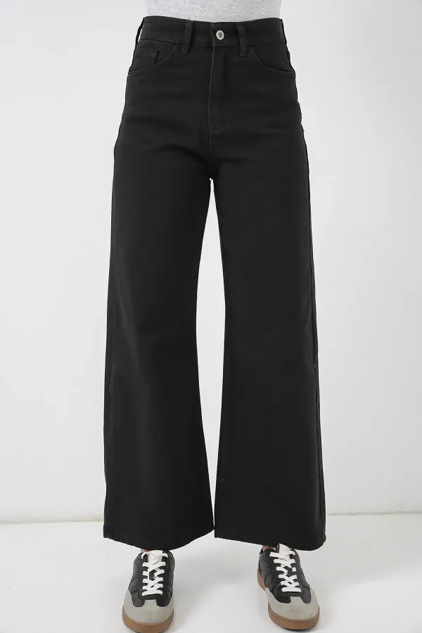 Women's Wide Leg High Waist Palazzo Jeans 6656 - D. Black