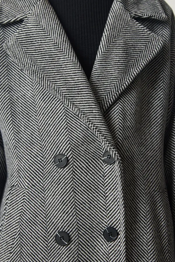 Manteau ample doublé en laine grise pour femme, fermeture boutonnée, double poche, HZL24W-BD191131