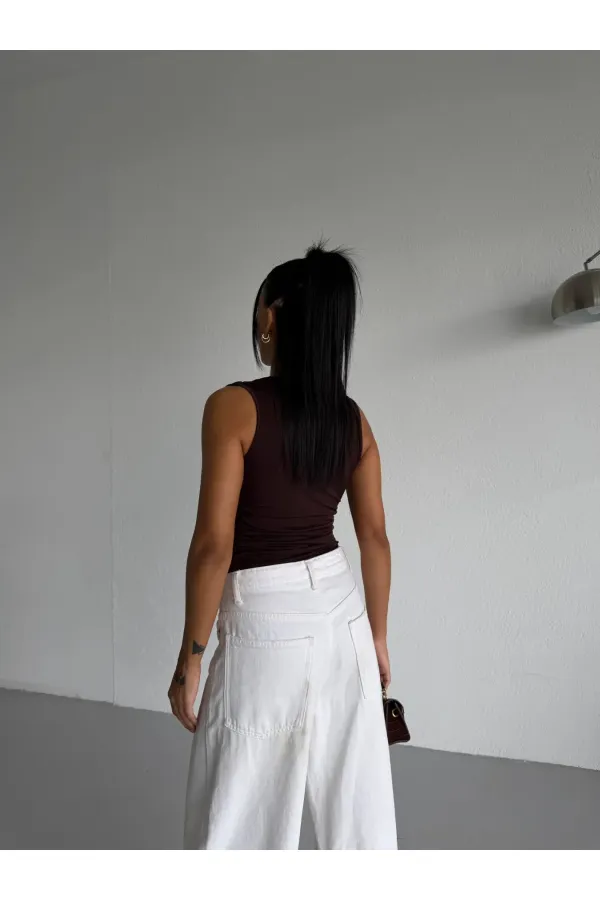 Kadın Kahverengi Degaje Yaka Yanlardan Drapeli Sandy Bluz HZL25S-FRY123131