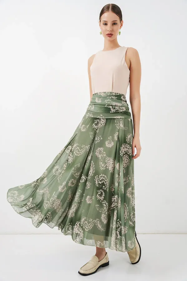 Jupe en mousseline à motifs pour femme 8057 - Vert foncé