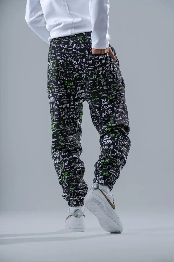 Pantalon de jogging ample pour homme, noir et vert, taille et jambes élastiques, HZL24S-MXC8989-6