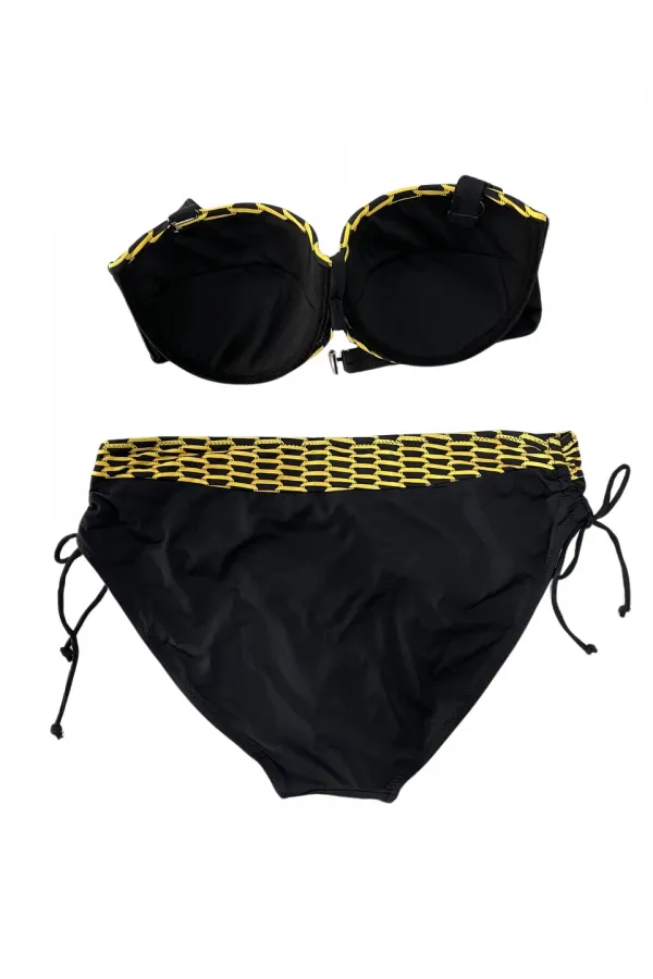 Kadın Sarı Zincir Desenli Büyük Beden Astarlı Siyah Bikini Takım HZL25S-LC3303
