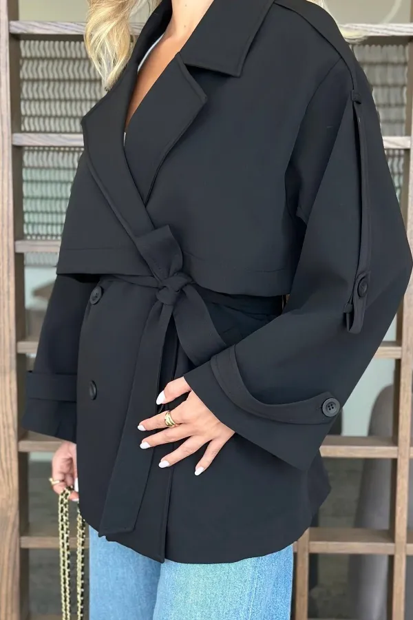 Women's Black Premium Midi Length Lined Cashmere Coat HZL25W-BD191571