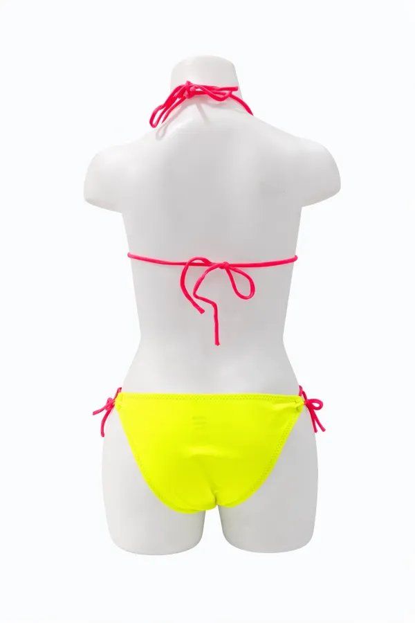 Ensemble bikini triangle à motif chaton jaune fluo pour filles (4-14 ans) HZL26S-LC2886