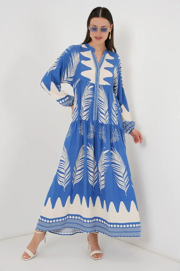 Robe hijab à motifs authentiques 2423 - H. Indigo