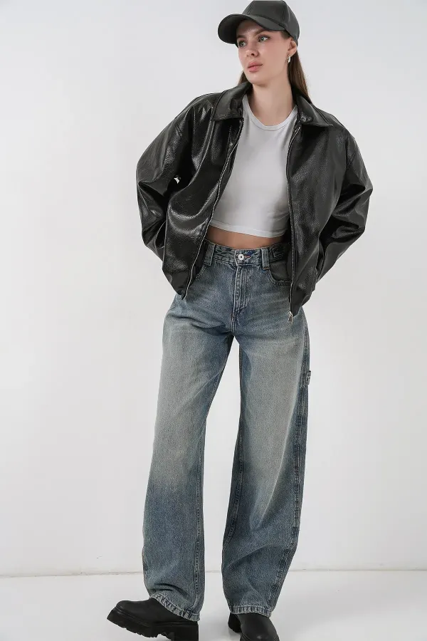 Veste oversize en similicuir pour femme 1049 - Noire