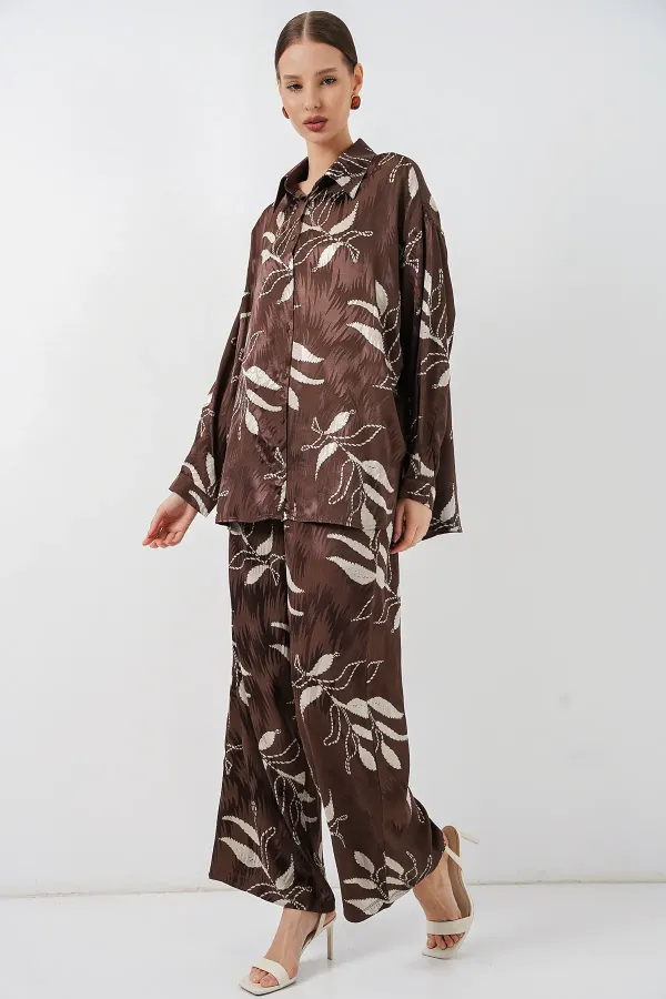 Ensemble deux pièces long jacquard pour femme 30089 - Marron