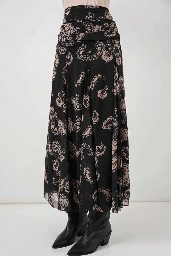 Jupe en mousseline à motifs pour femme 8057 - Noire