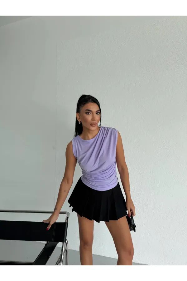 Kadın Lila Büzgülü Kolsuz Sandy Bluz HZL26W-FRY122751