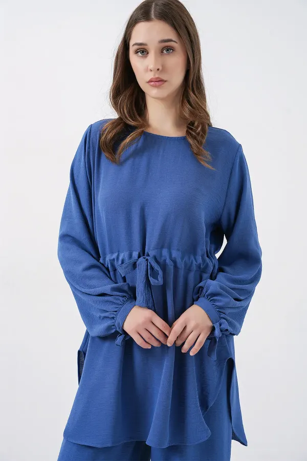 Ensemble deux pièces tunique longue et pantalon pour femme 6719 - Indigo