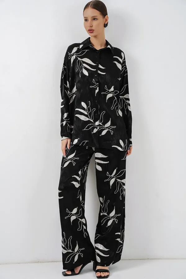 Women's Long Jacquard Two-Piece Set 30089 - Black