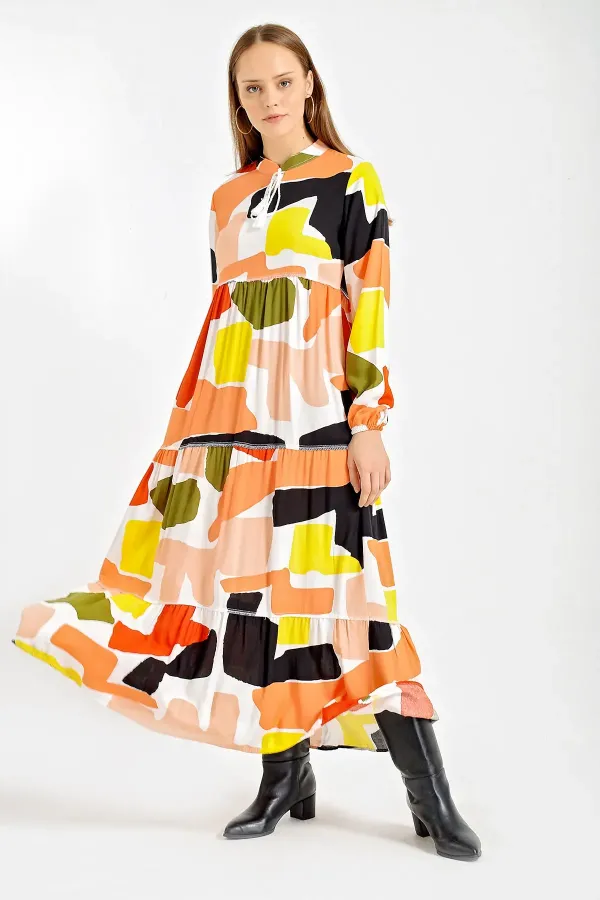 1627 Collar-Tie Hijab Dress - Saffron