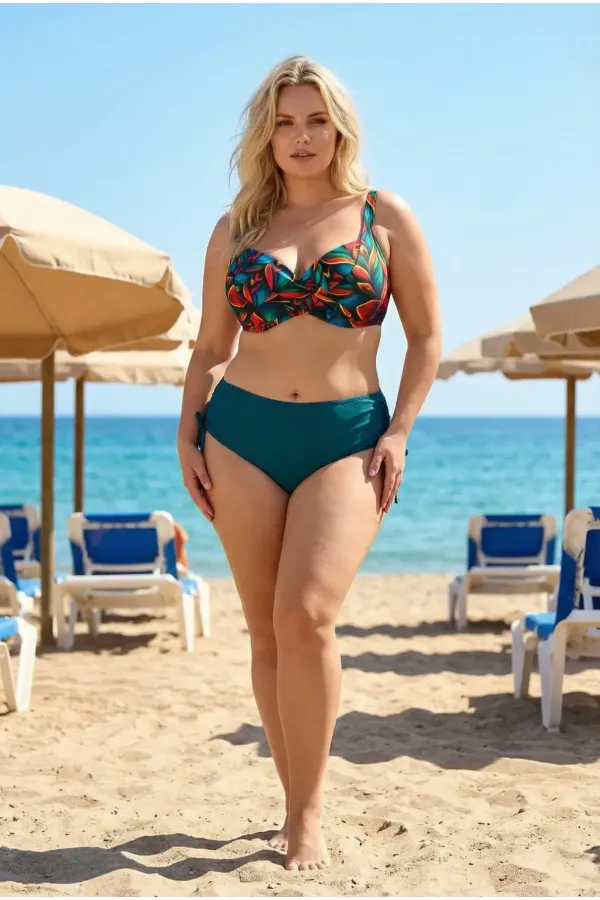 Ensemble bikini grande taille à armatures, motif rouge et vert pétrole, pour femme HZL26S-LC2519
