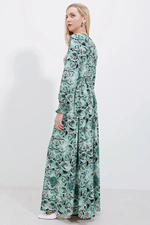 1525 Örme Tesettür Elbise - Mint