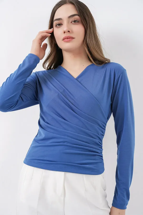 939 Wrap Neck Sandy Blouse - Indigo