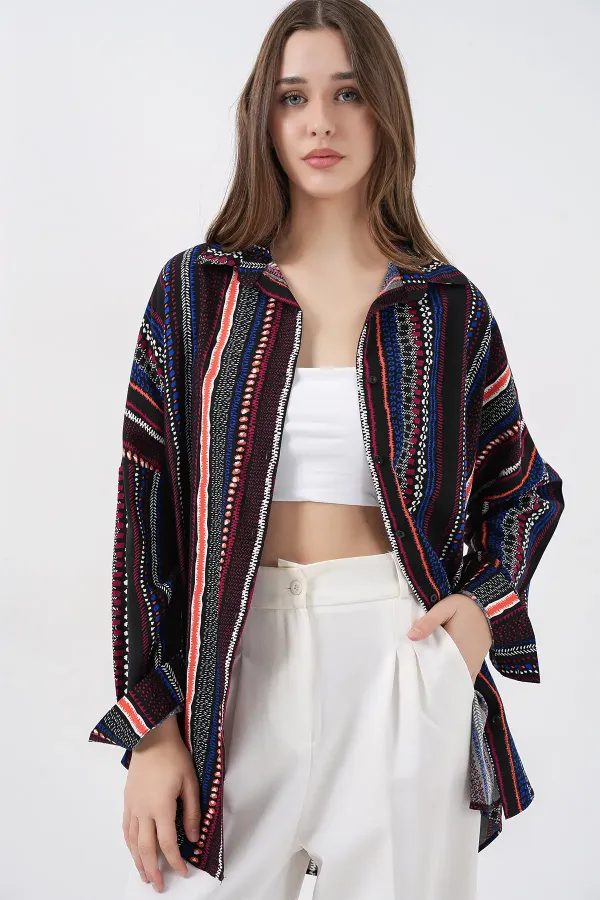 3721 Grafik Desenli Gömlek - D.Lacivert