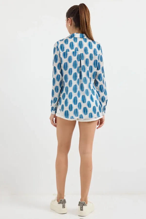 3964 Lightly Draped Satin Shirt - Dark Blue