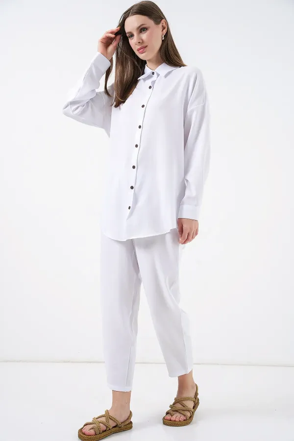 Ensemble deux pièces en lin 6622 - Blanc