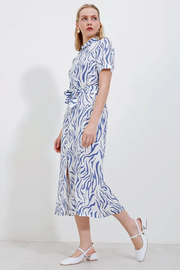 2213 Short-Sleeve Viscose Dress - Blue