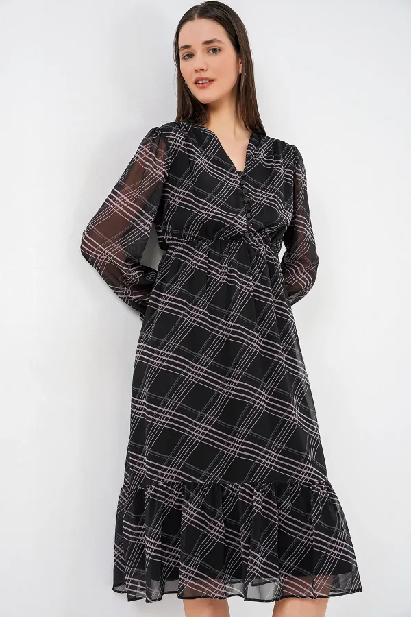 Robe en mousseline à motifs 2137 - Noir1