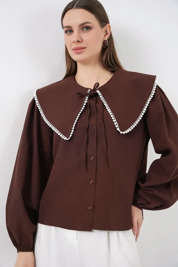 Women's Baby Collar Shirt 20314 - Brown