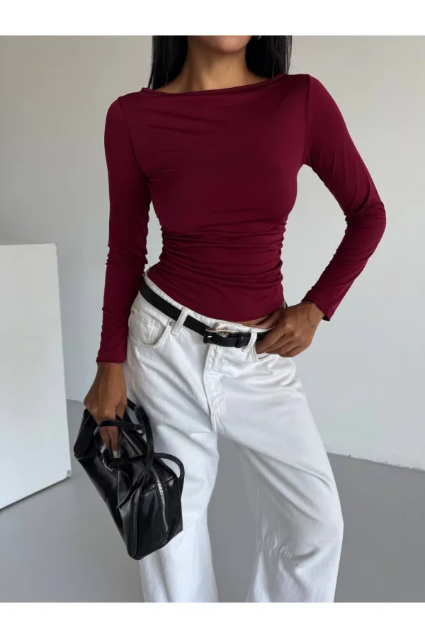 Kadın Bordo Uzun Kollu Sany Bluz HZL25S-FRY123351