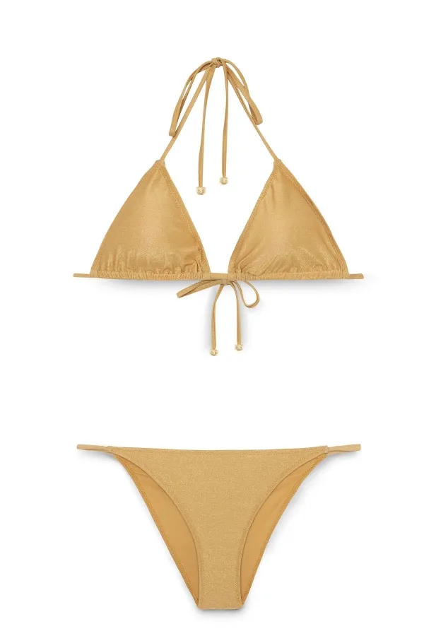 Ensemble bikini triangle dos nu pailleté doré pour femme HZL25S-LC5005
